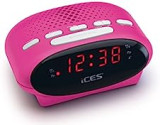 iCEs ICR-210 Radio-réveil 2 x Minuterie d'alarme Rose