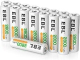 EBL Piles Rechargeables AA 2800mAh 1.2V Ni-Mh, R6/ AA Batteries Nouvel Emballage, Lot de 4 Unités