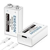 ENEGON Batterie 9V 650mAh Rechargeable Lithium-ION avec câble USB Type-C 2en1 pour Microphone, détecteurs de fumée, Jouets électroniques, Talkie-walkie et Autres appareils, Lot de 2 Piles