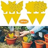 48Pcs plug-in piège à mouches plaques autocollant jaune plante de protection contre les pucerons, les mouches des feuilles et la vermine, idéal pour plantes sur le balcon ou dans le jardin