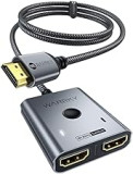 WARRKY Switch HDMI 4K 60Hz avec Cable Fixe 1M, Splitter HDMI 【Coquille en Aluminium, Nylon Tressé】 Bidirectionnel Commutateur HDMI 2 Entrées 1 Sortie (Un écran à la Fois) Compatible avec PS5 PS4 PC